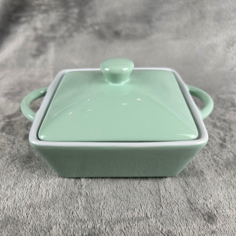 Martha Stewart Mint Green Ceramic Mini Cocotte Square Ramekin with Lid Stoneware